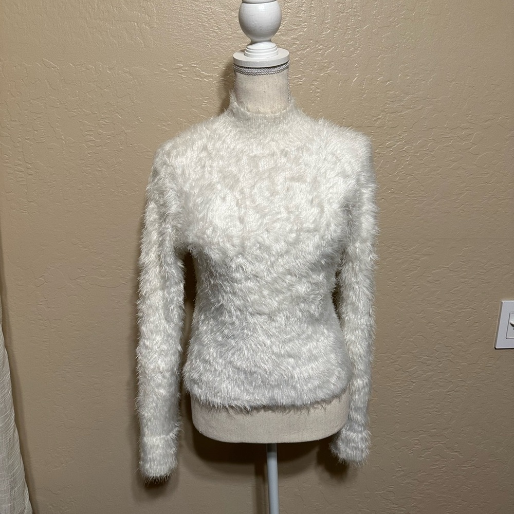 Forever 21 White Fuzzy mock neck Sweater-NWOT!